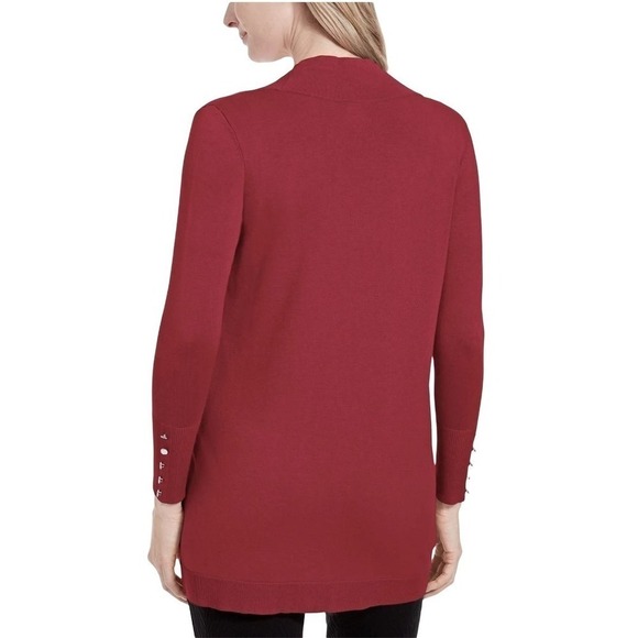 JM Collection Button-Cuff Cardigan Red Star Garnet M - Picture 2 of 4